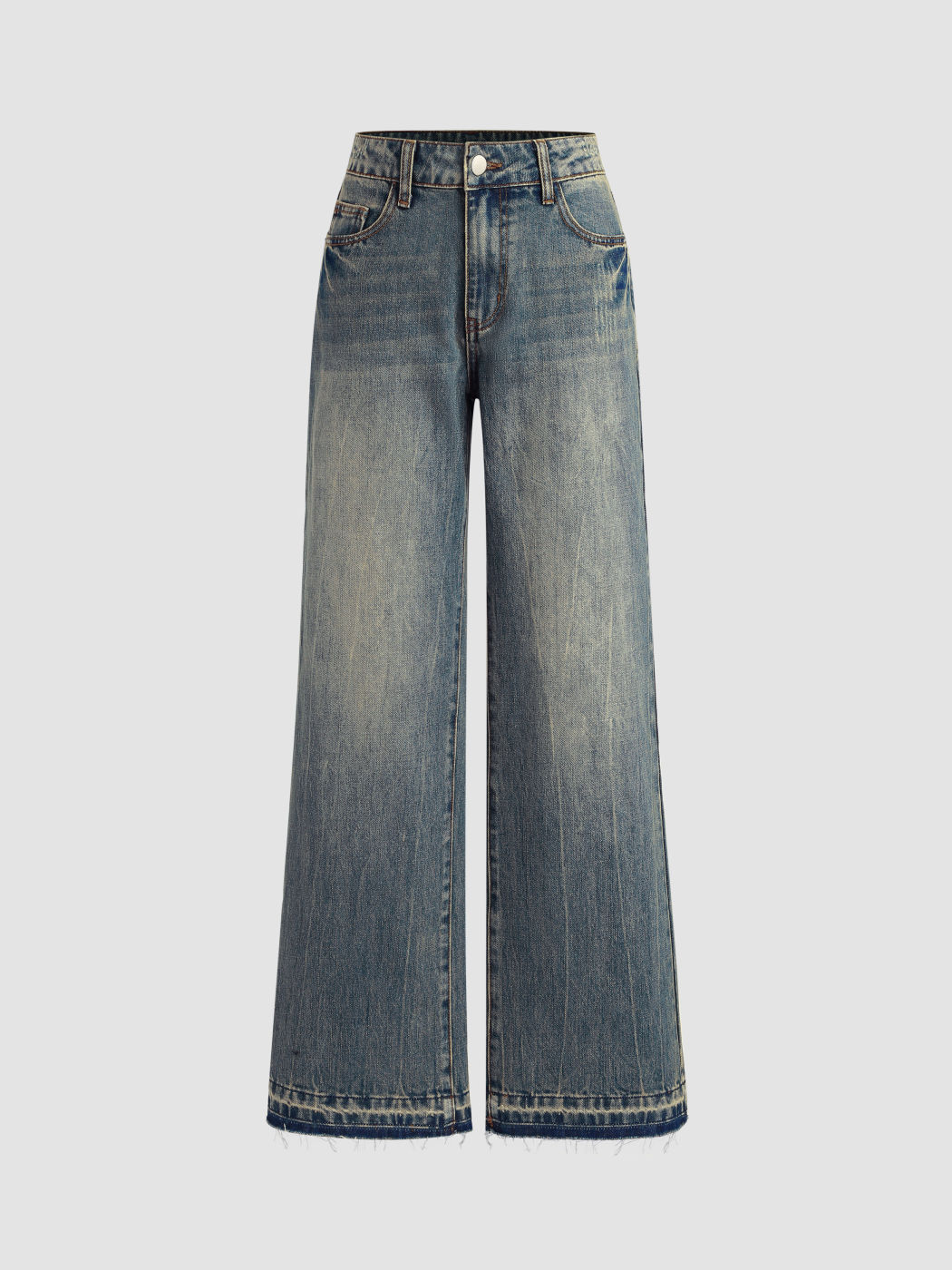 Cider Denim Mid Rise Washed Pocket Wide Leg Jeans