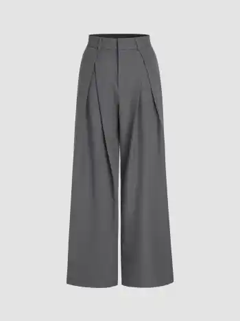 Mid Rise Pleated Wide Leg Trousers