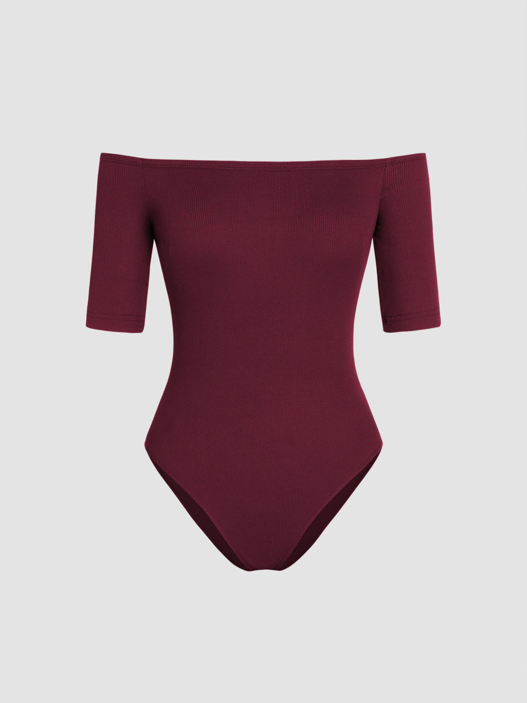Rib Off-shoulder Solid Bodysuit