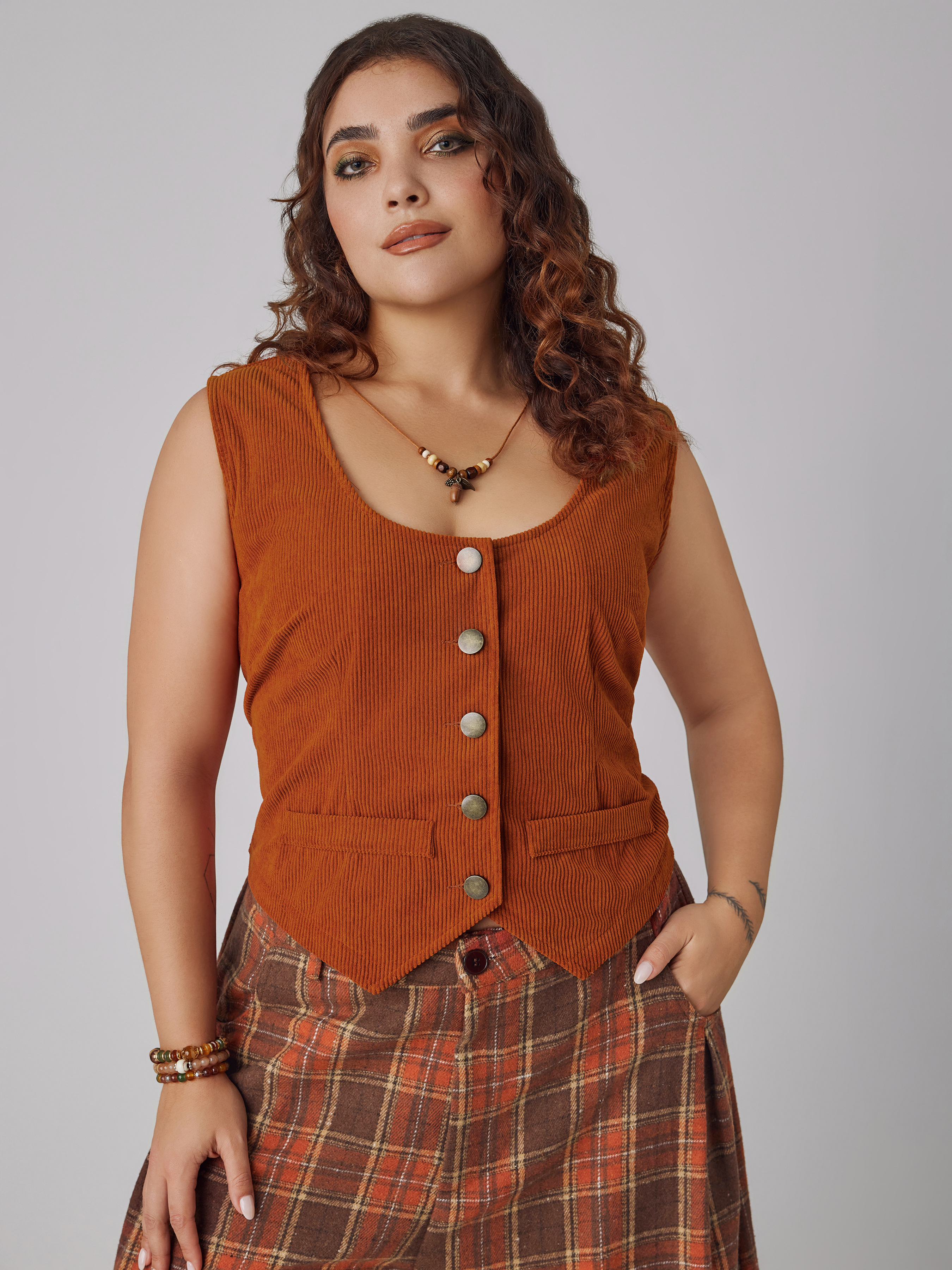 Plus size 2024 corduroy skirt vest