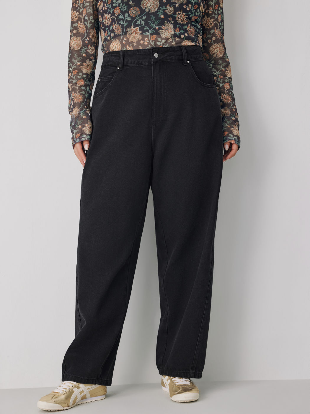 Jeans-Hochbundhosen mit Taschen und schmalerem Beinabschluss Kurve & Plus
