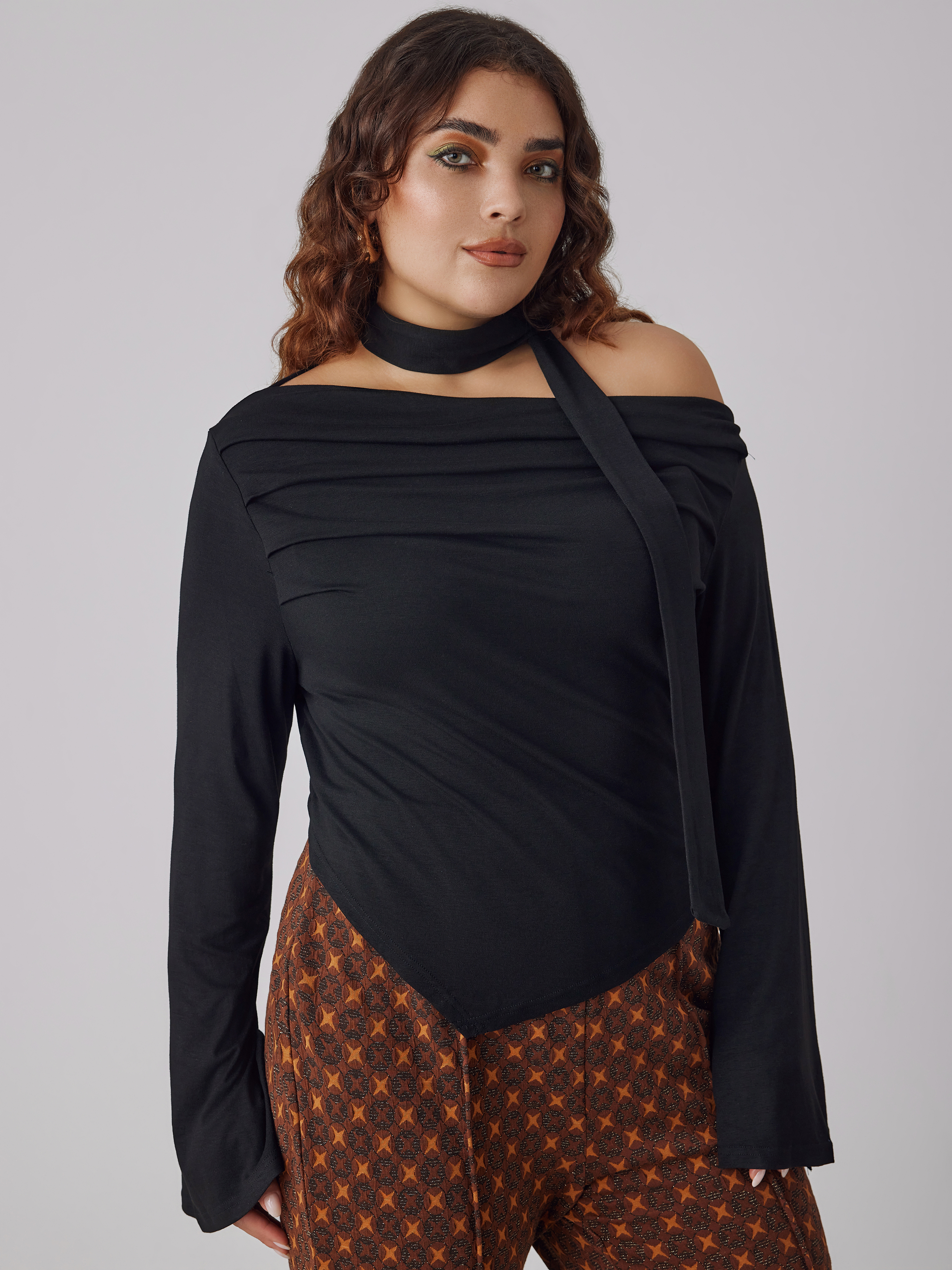 black off the shoulder top with bell sleeves