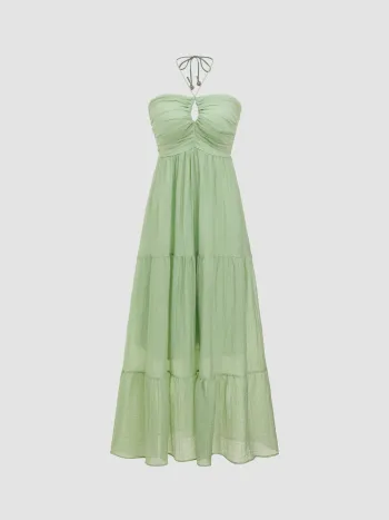Maxi abito in tulle con orlo a balze e tagliato fuori