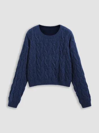Round Neck Cable Knit Sweater
