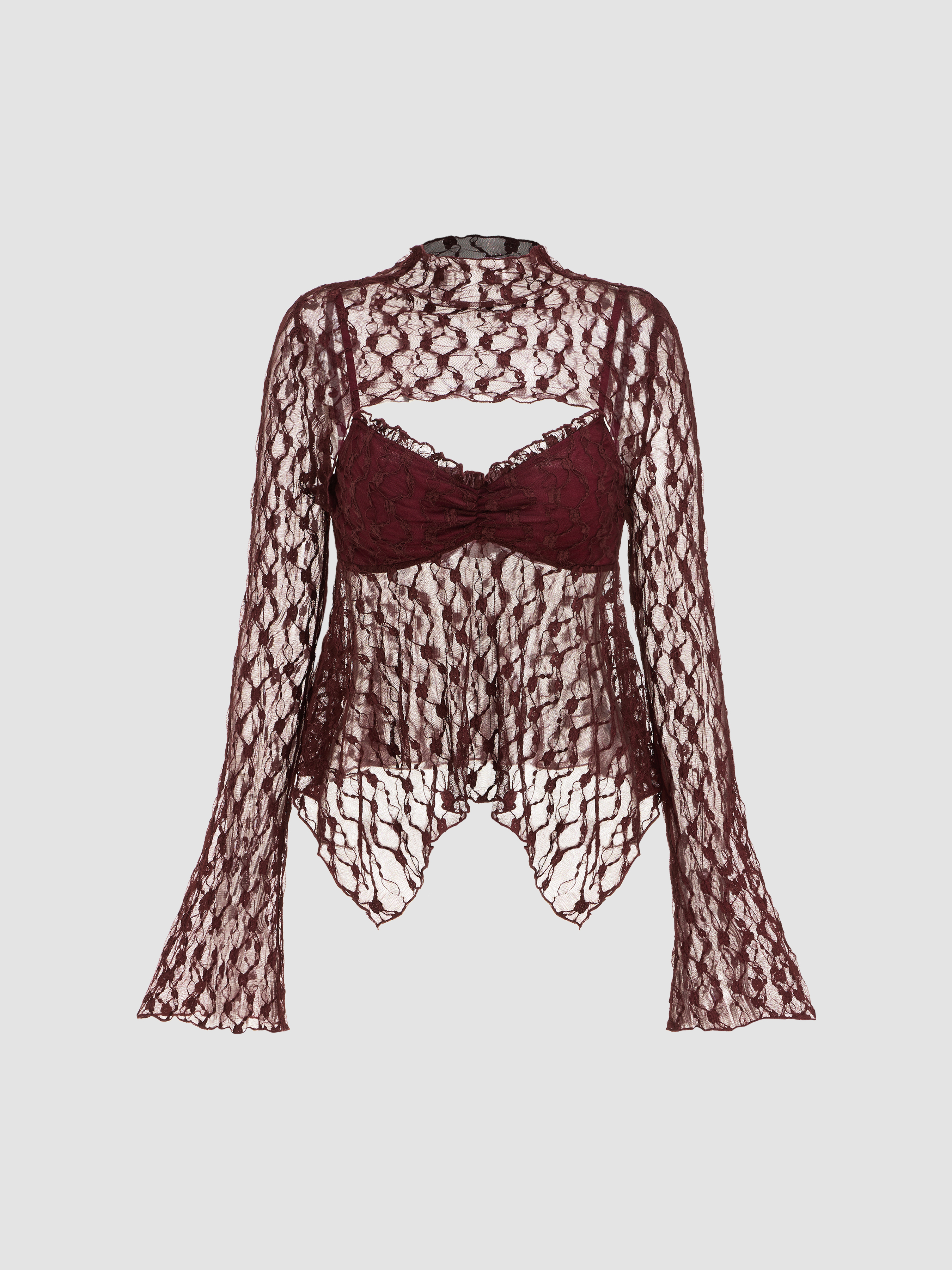 Lace Floral Lace Cut Out Long Sleeve Top For Date