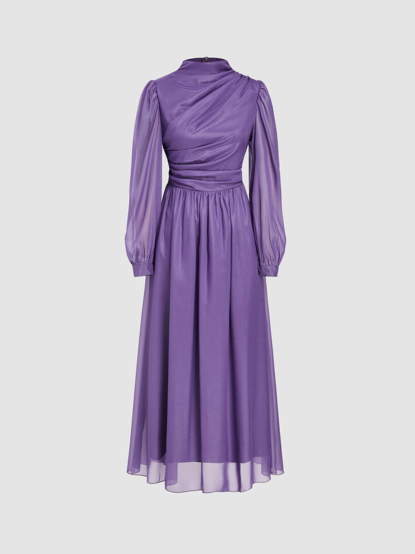Solid Ruched Puff Sleeve Maxi Dress