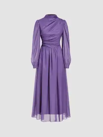 Miami Sunset Urlaub Einfarbiges Gerafftes Maxikleid mit Puffärmeln