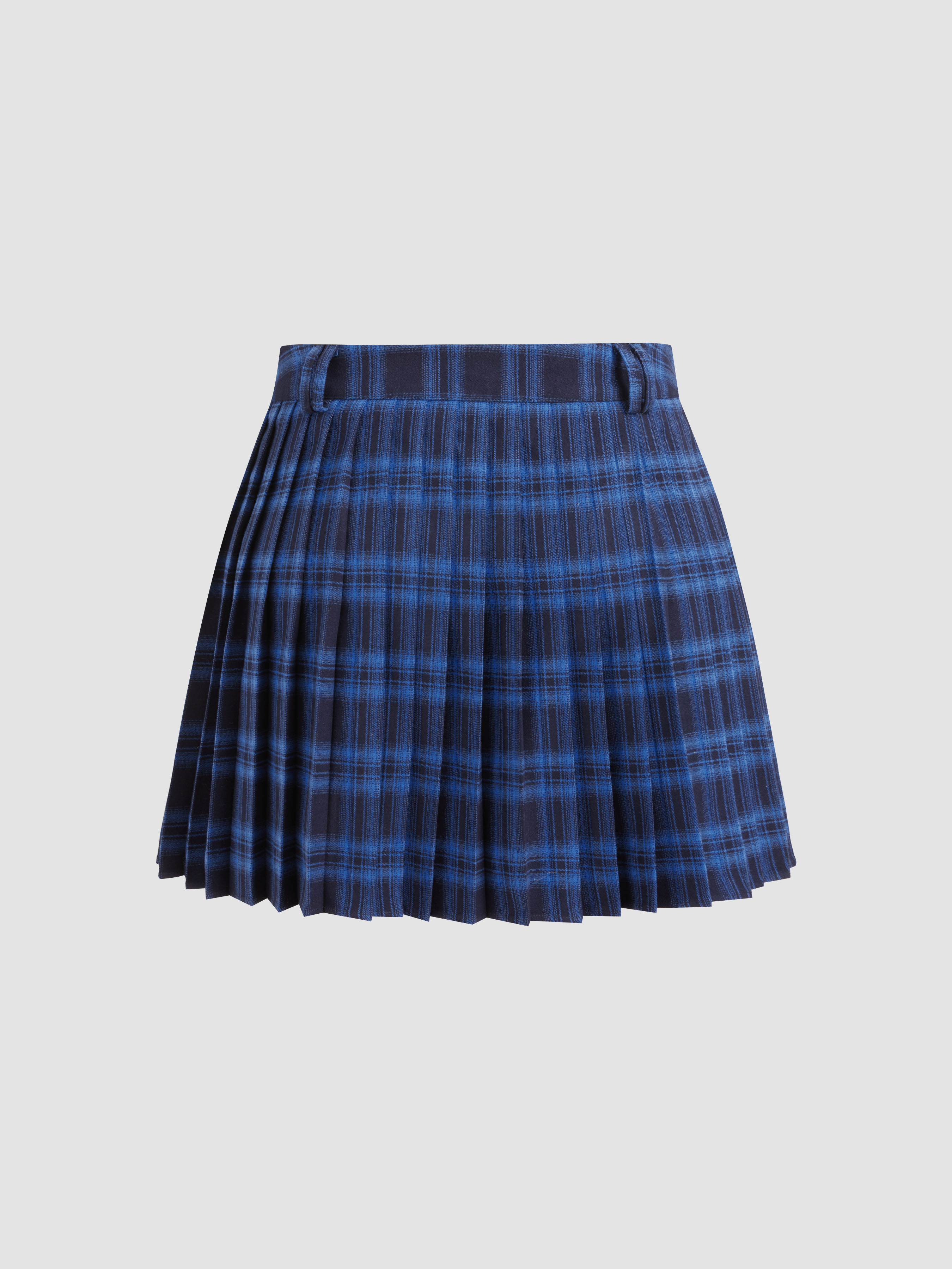 Woven Mid Waist Pleated Check Zip Mini Skirt Curve & Plus