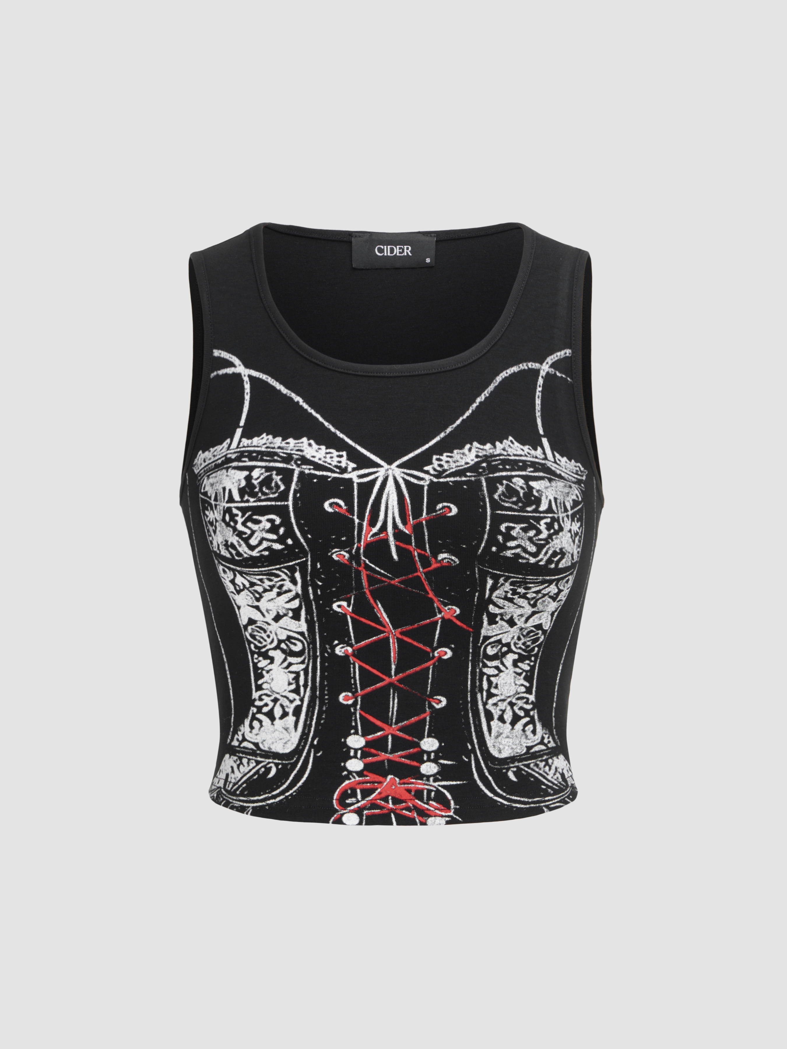 CIDER Figure Graphic Crop Tank Top – Stretchy Knit, Round Neck, Sleeveless - View #10