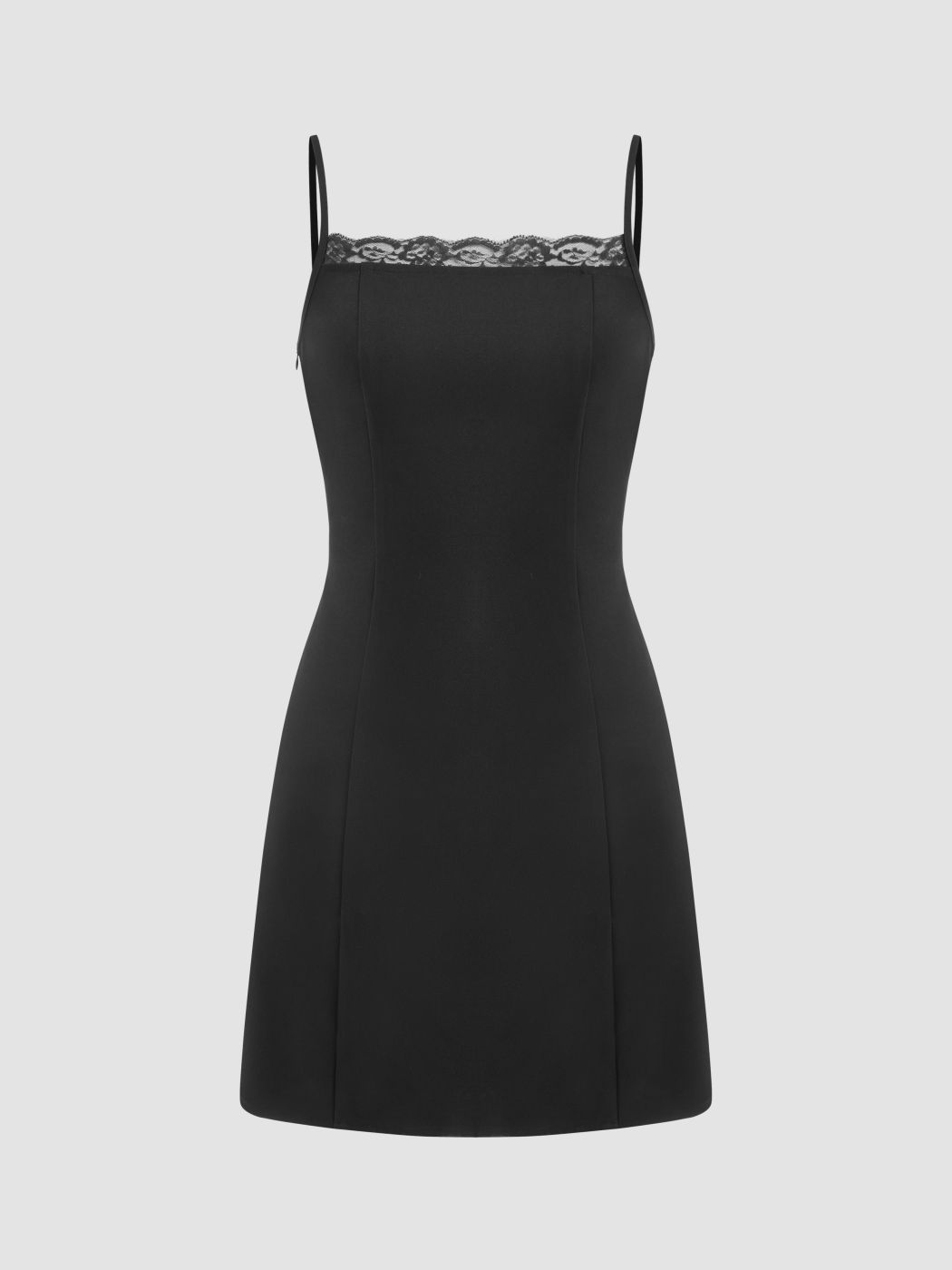 Lace Trim Zipper Solid Mini Dress
