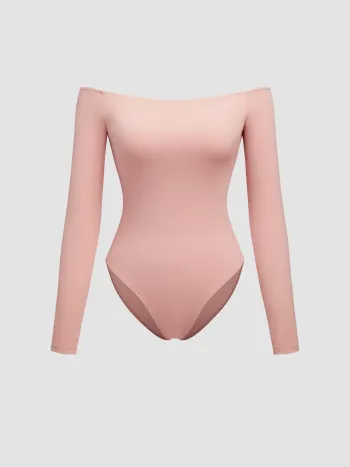 CIDERCONTOUR Double Layered Off-shoulder Solid Long Sleeve Bodysuit