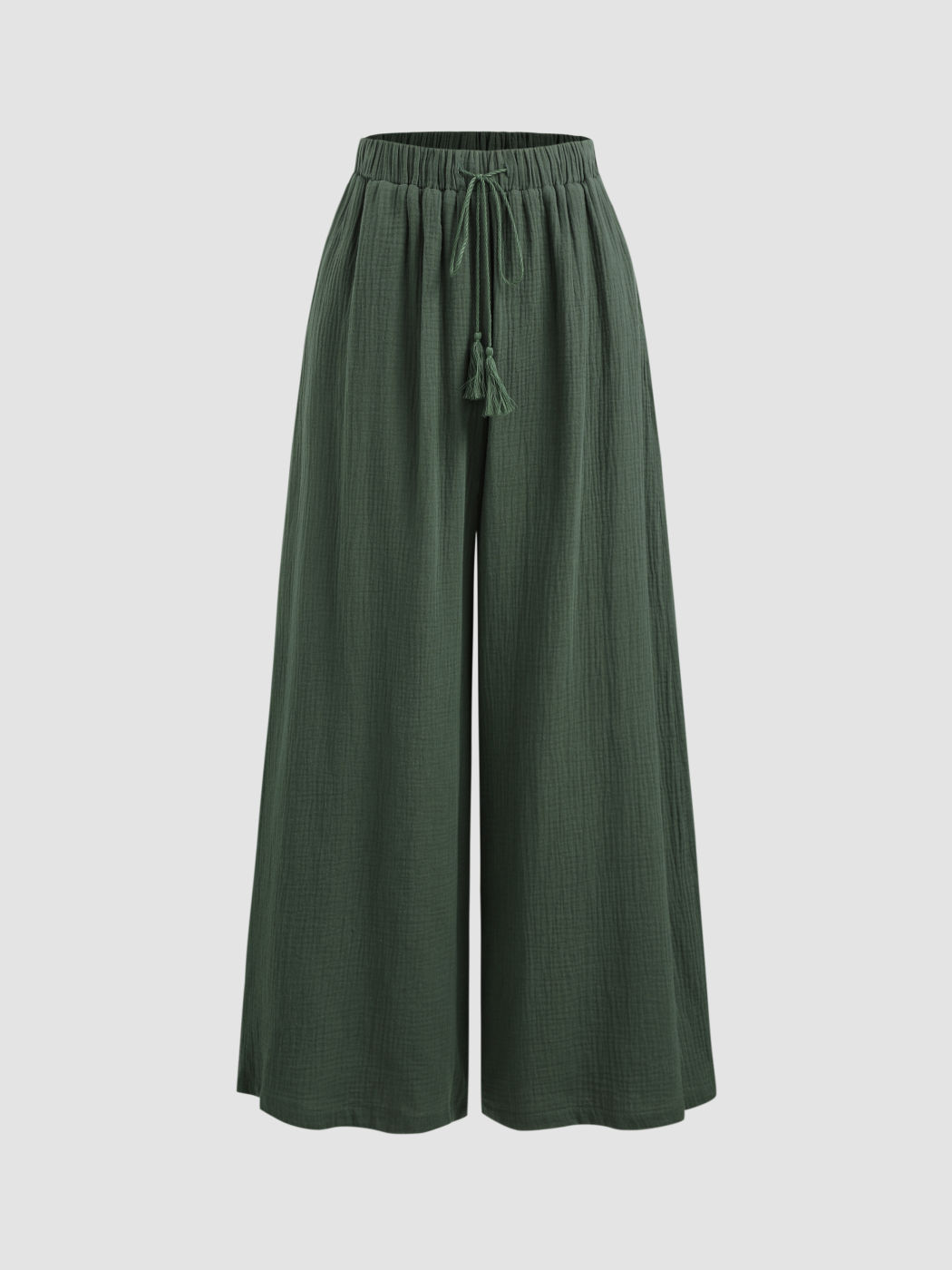 Mid Rise Solid Pocket Wide Leg Trousers