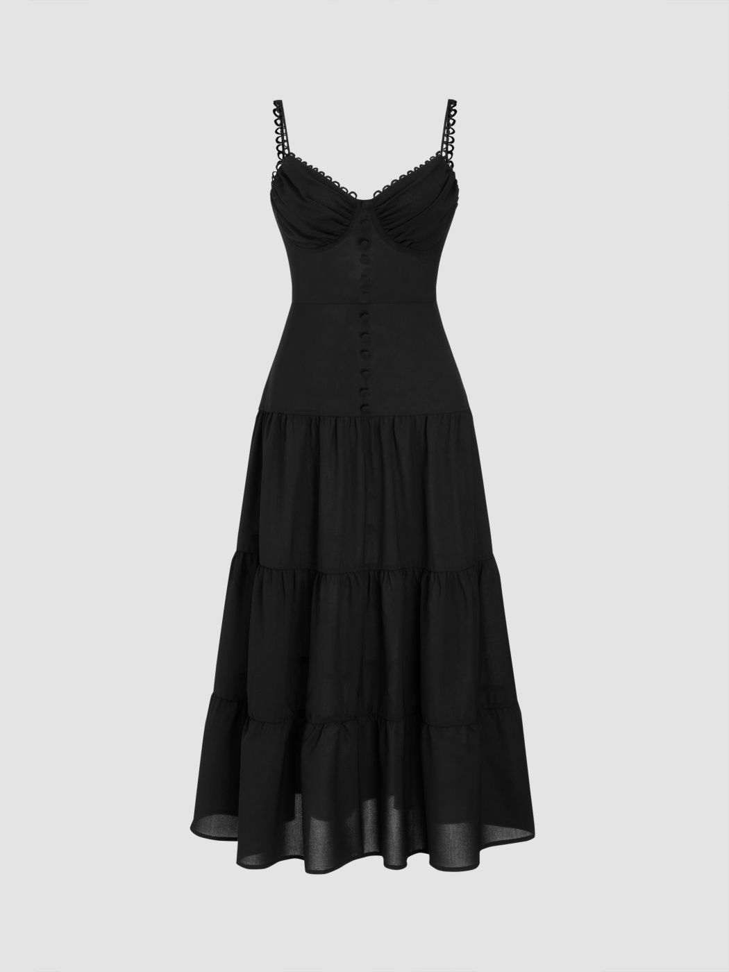 Woven V-neck Solid Ruffle Hem Midi Dress