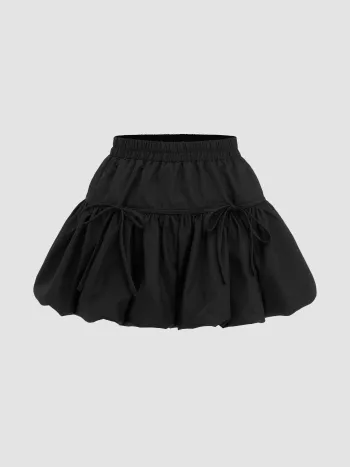 Voluminous Bowknot Bubble Hem Mini Skirt