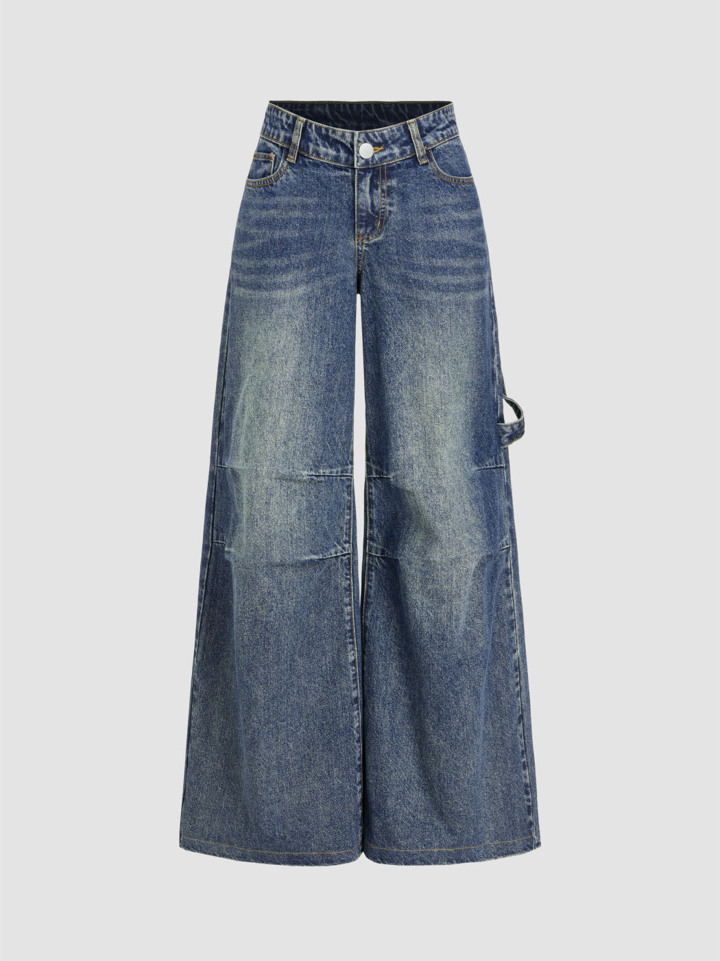 Denim Low Rise Solid Wide Leg Baggy Jeans Cider