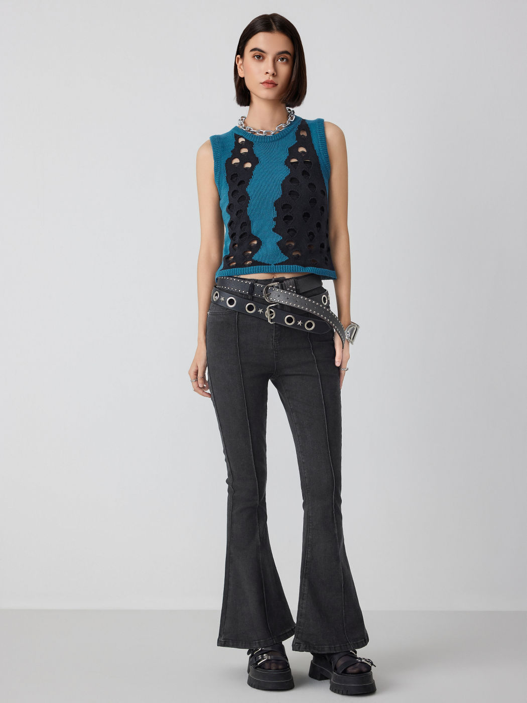 High Stretch Denim High Waist Solid Flared Jeans