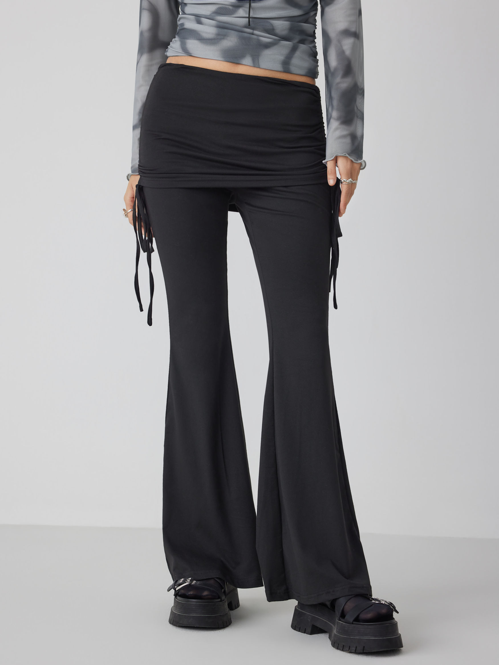 Halloween Jersey Jersey High Waist Knotted Ruched Flared Pants For Décontracté quotidien Festival de musique/Live House