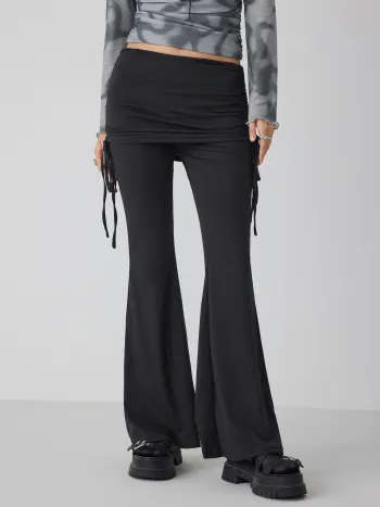 Jersey High Waist Knotted Ruched Flared Pants