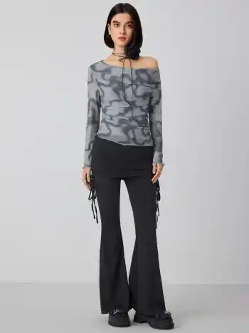Jersey High Waist Knotted Ruched Flared Pants