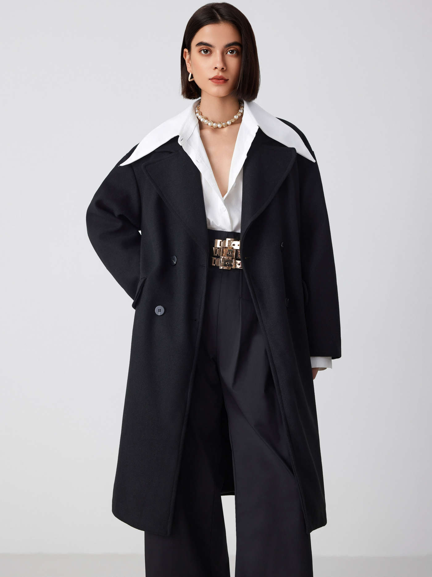 Collar Solid Pocket Button Coat