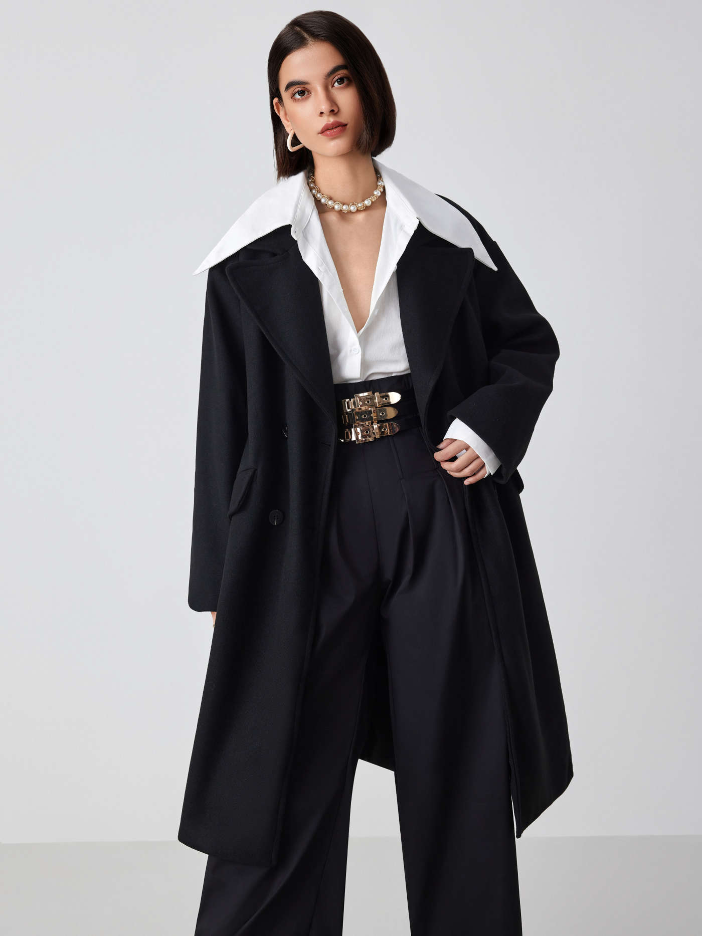 Collar Solid Pocket Button Coat