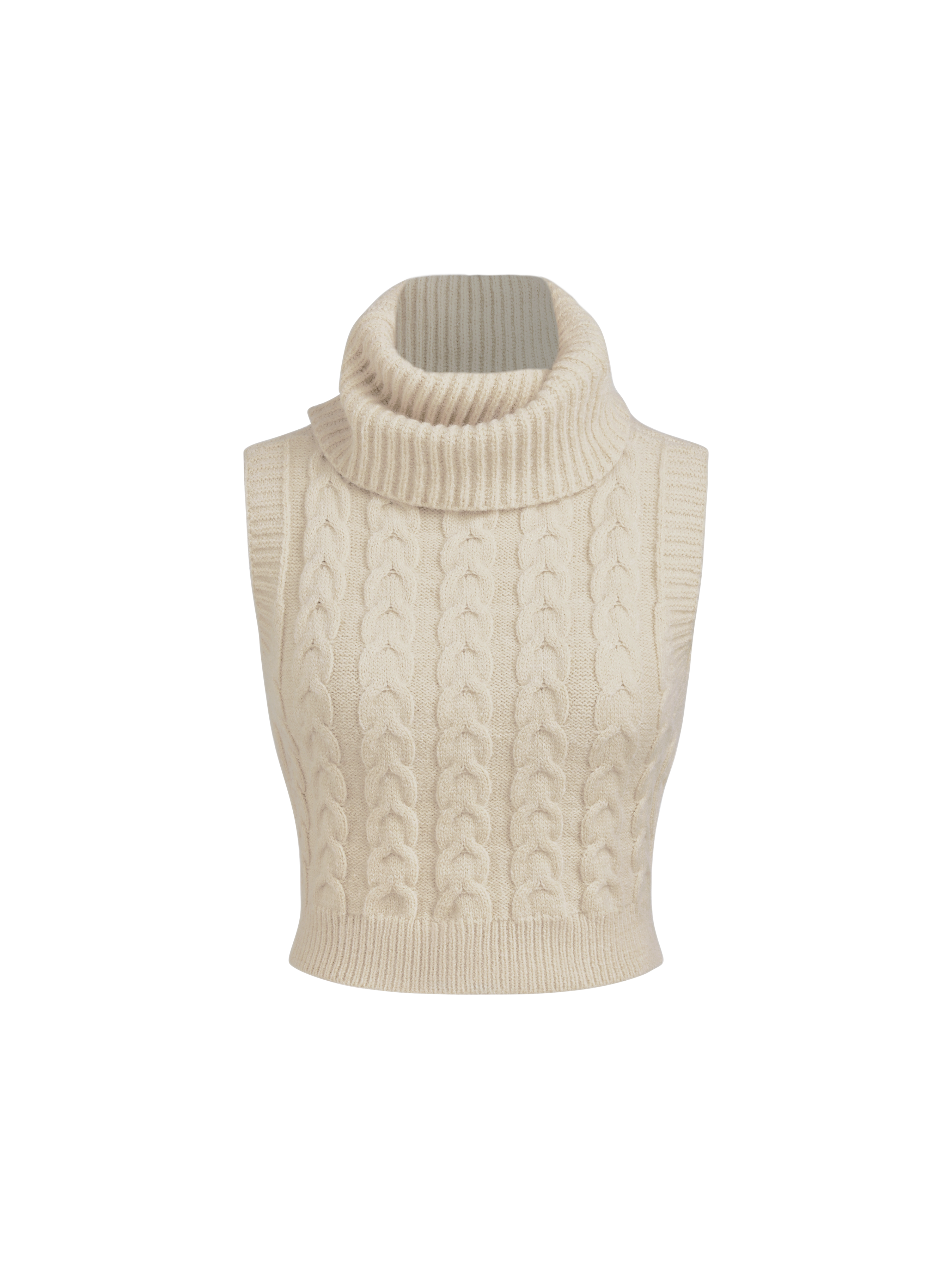 High Neck Solid Cable Knit Crop Vest - Cider