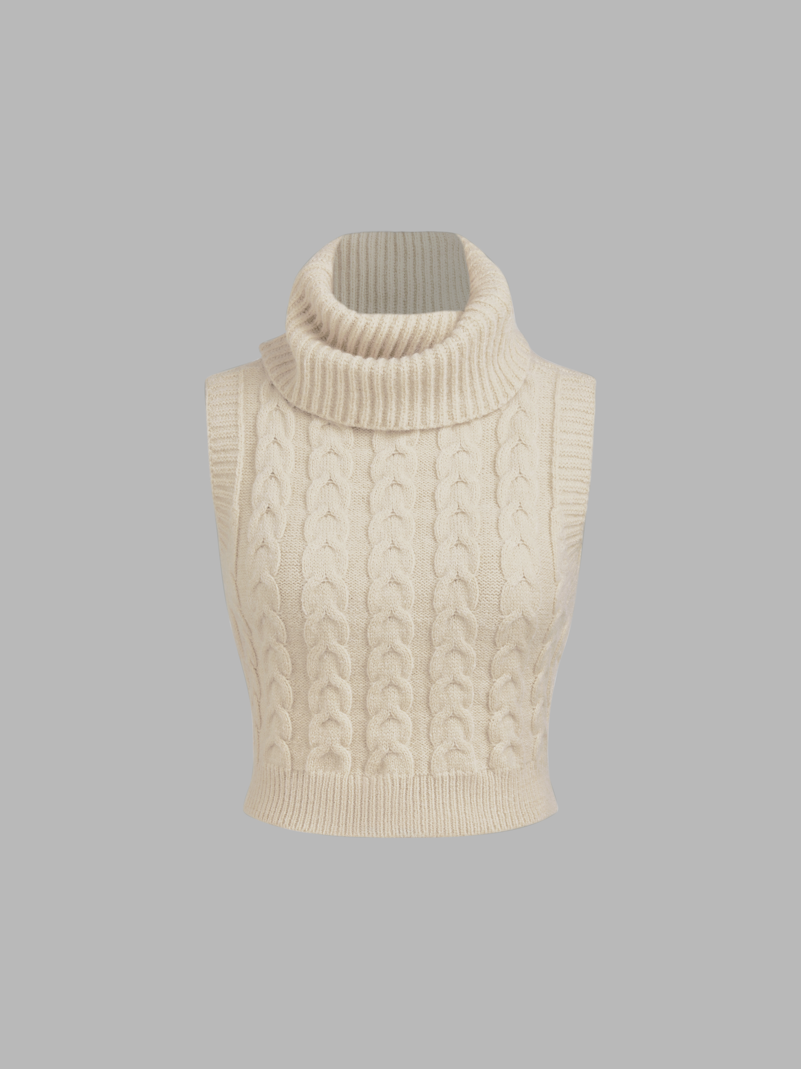 High Neck Solid Cable Knit Crop Vest For Daily Casual Work