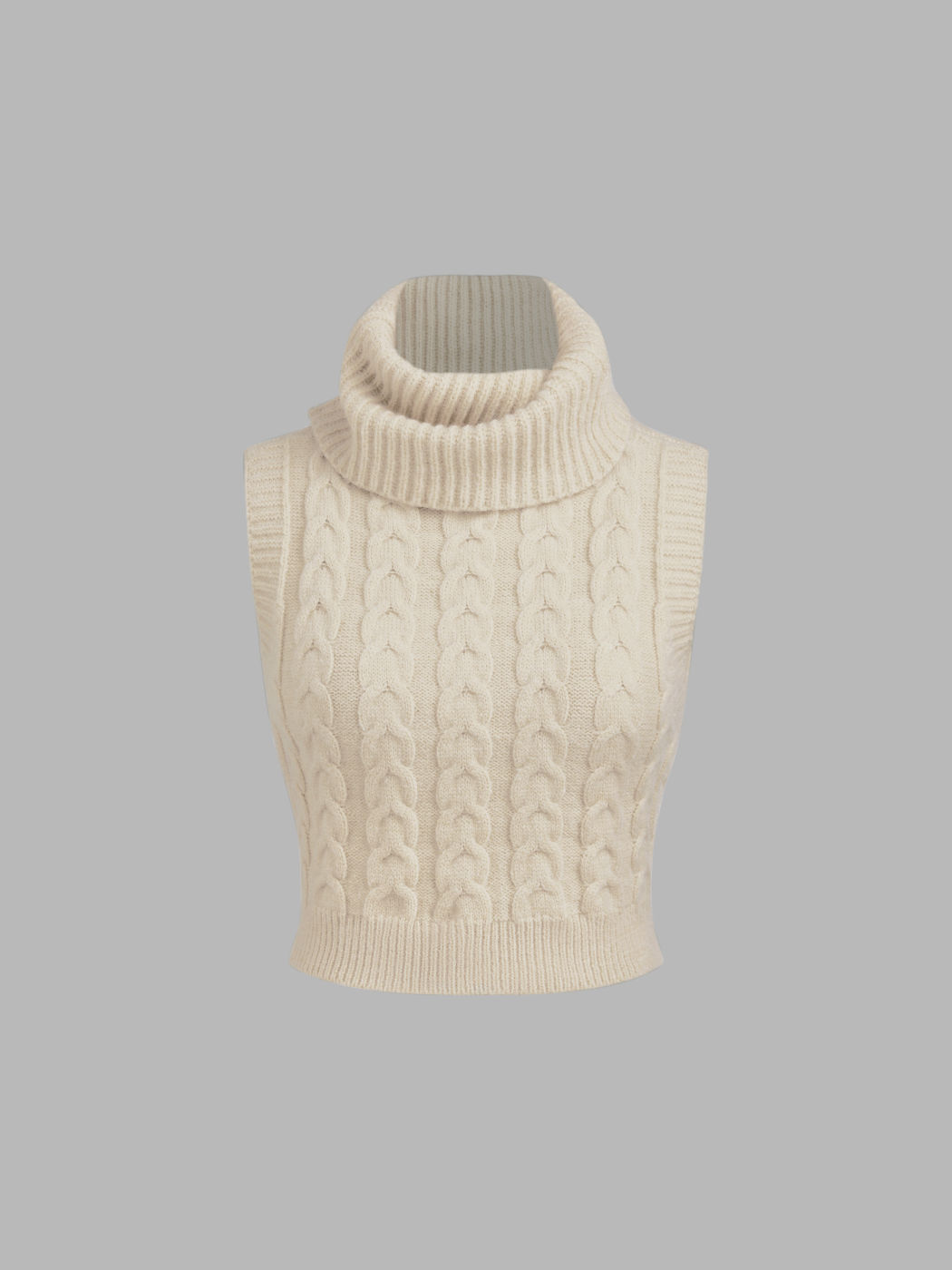 High Neck Solid Cable Knit Crop Vest & Houndstooth High Waist Wide Leg Trousers Set