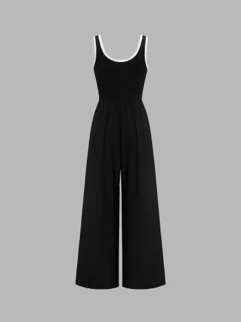 Contrasting Binding Pocket Wide Leg Jumpsuit