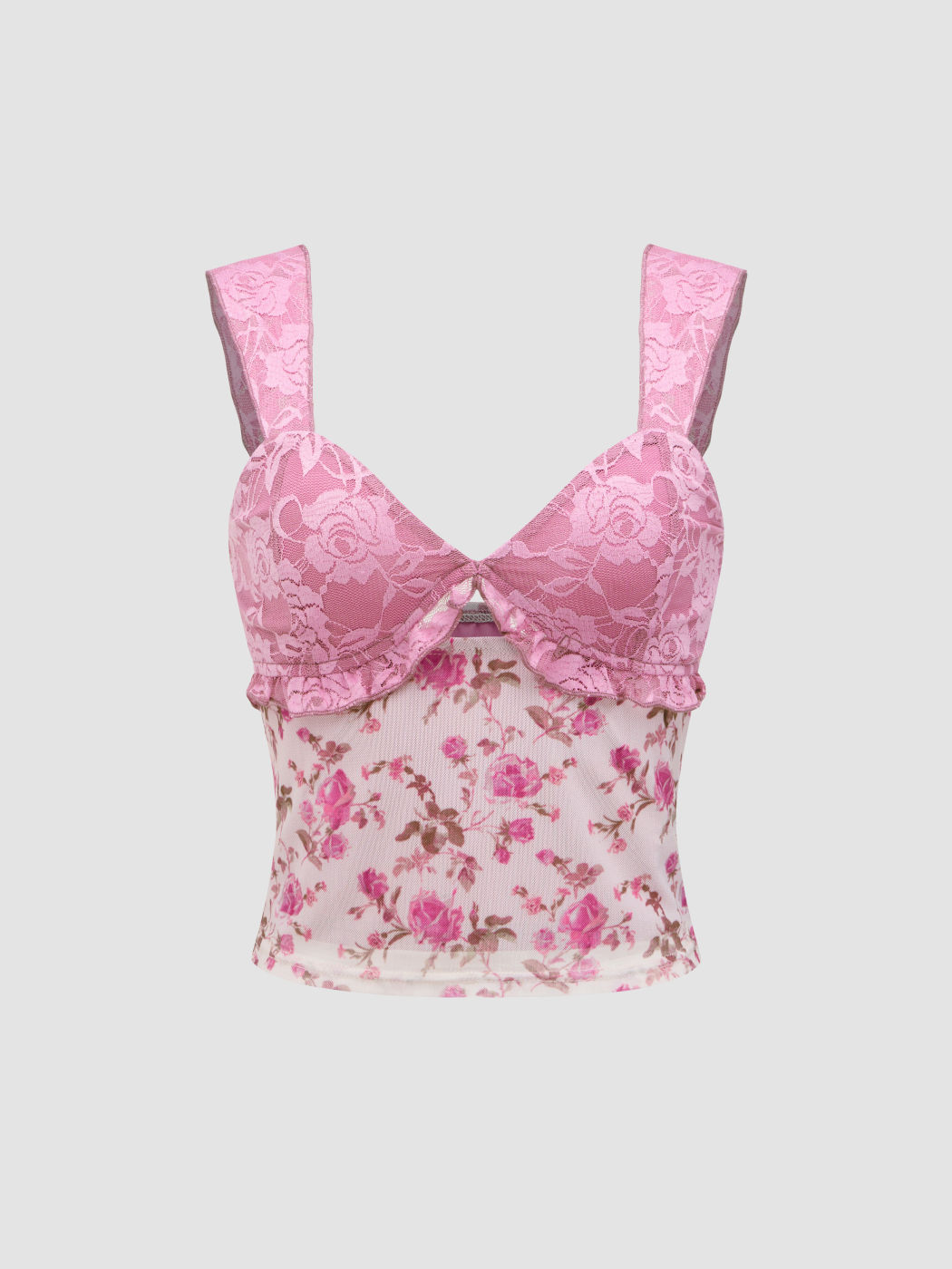Mesh Floral Lace Patchy Crop Tank Top 