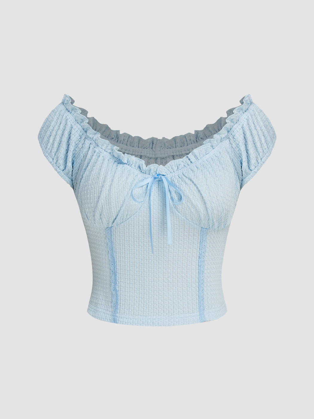 Jersey Off-shoulder Knotted Lettuce Trim Top