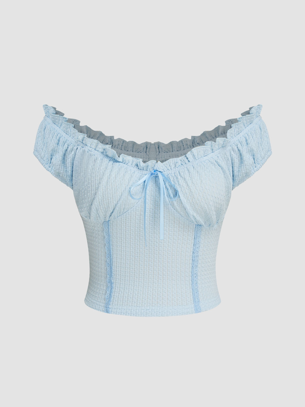 Jersey Off-shoulder Knotted Lettuce Trim Top