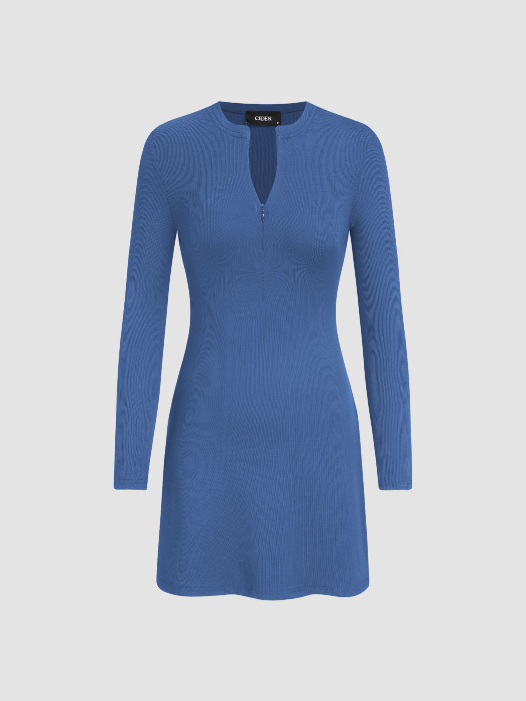 Round Neck Solid Zipper Mini Dress