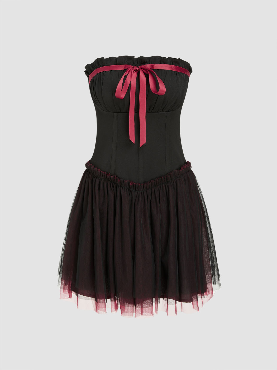 Mini abito a tubo in tulle con fiocco e legatura a contrasto