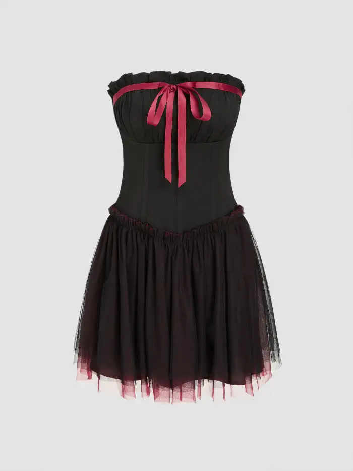 Sun Dresses Festival Outfits Drop Waist Dress Party Dress For Party New Years Holiday Dress Valentine Woven Contrasting Binding Bowknot Tulle Tube Mini Dress For Party/Clubbing Sun Dresses Festival Outfits Drop Waist Dress Party Dress For Party New Years Holiday Dress Valentine Woven Contrasting Binding Bowknot Tulle Tube Mini Dress For Party/Clubbing