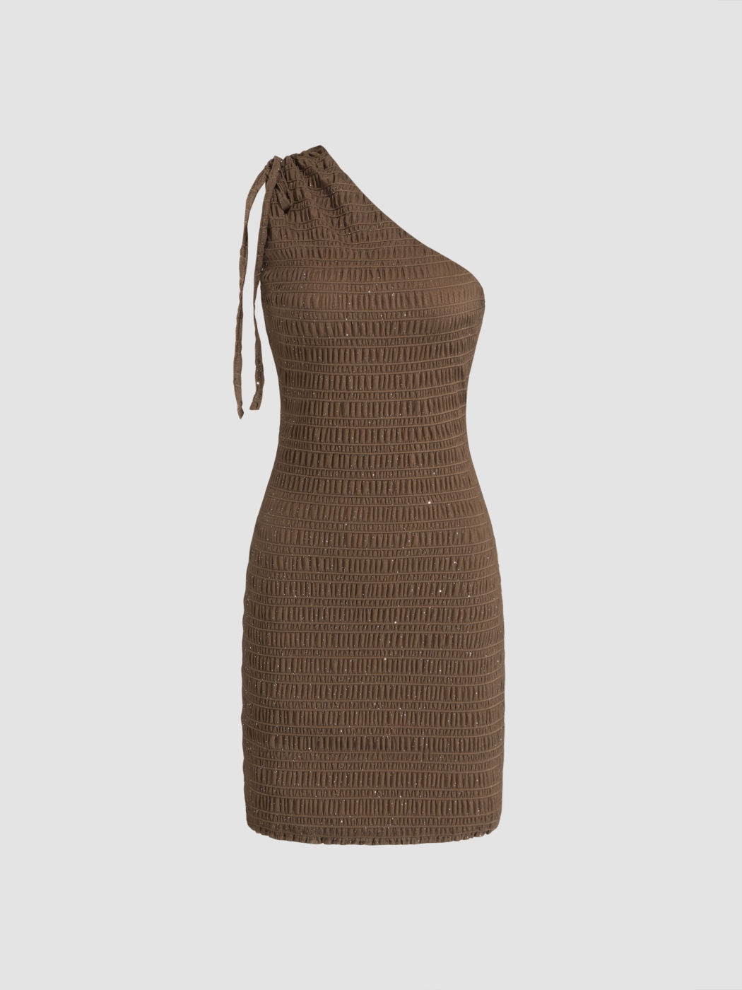 Asymmetrical Neck Texture Mini Dress