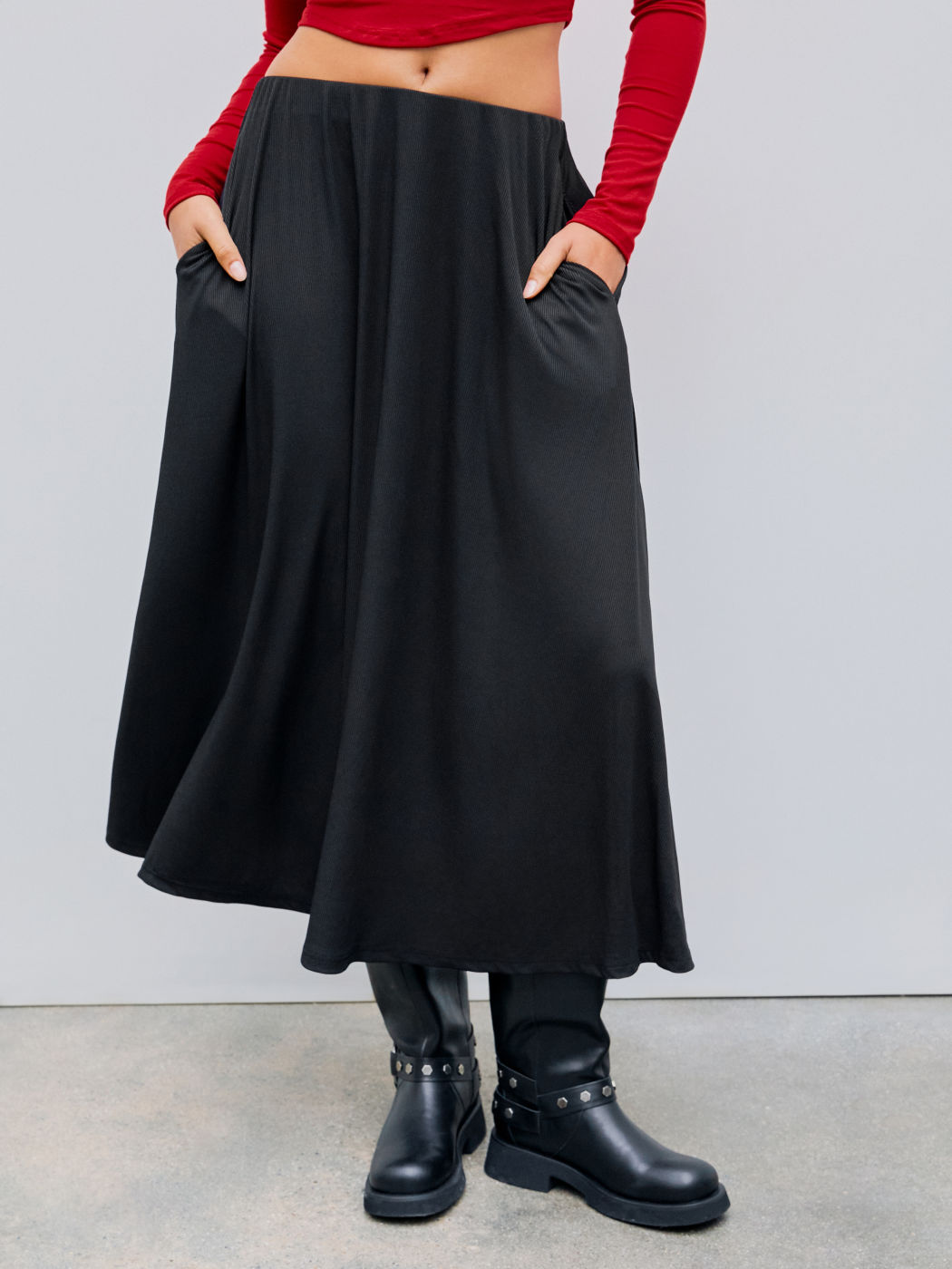 Maxi gonna con balze solide in vita elastica