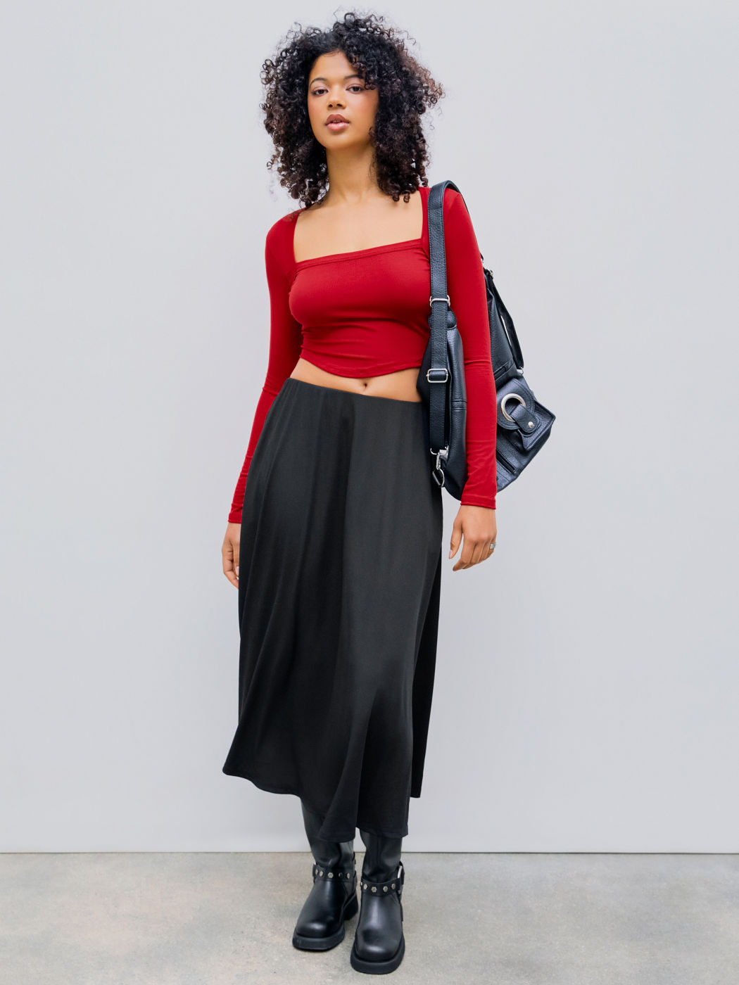Maxi gonna con balze solide in vita elastica