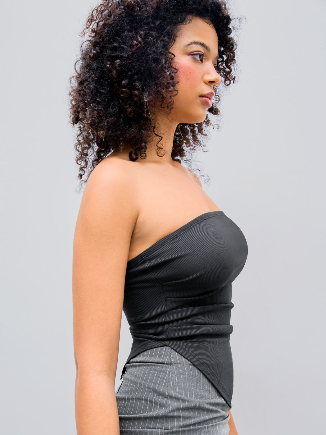 Rib Strapless Solid Tube Crop Top