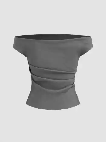 Off-shoulder Ruched Zipper Crop Top