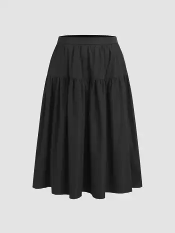 Solid Pleated Split Knitted Midi Skirt Curve & Plus