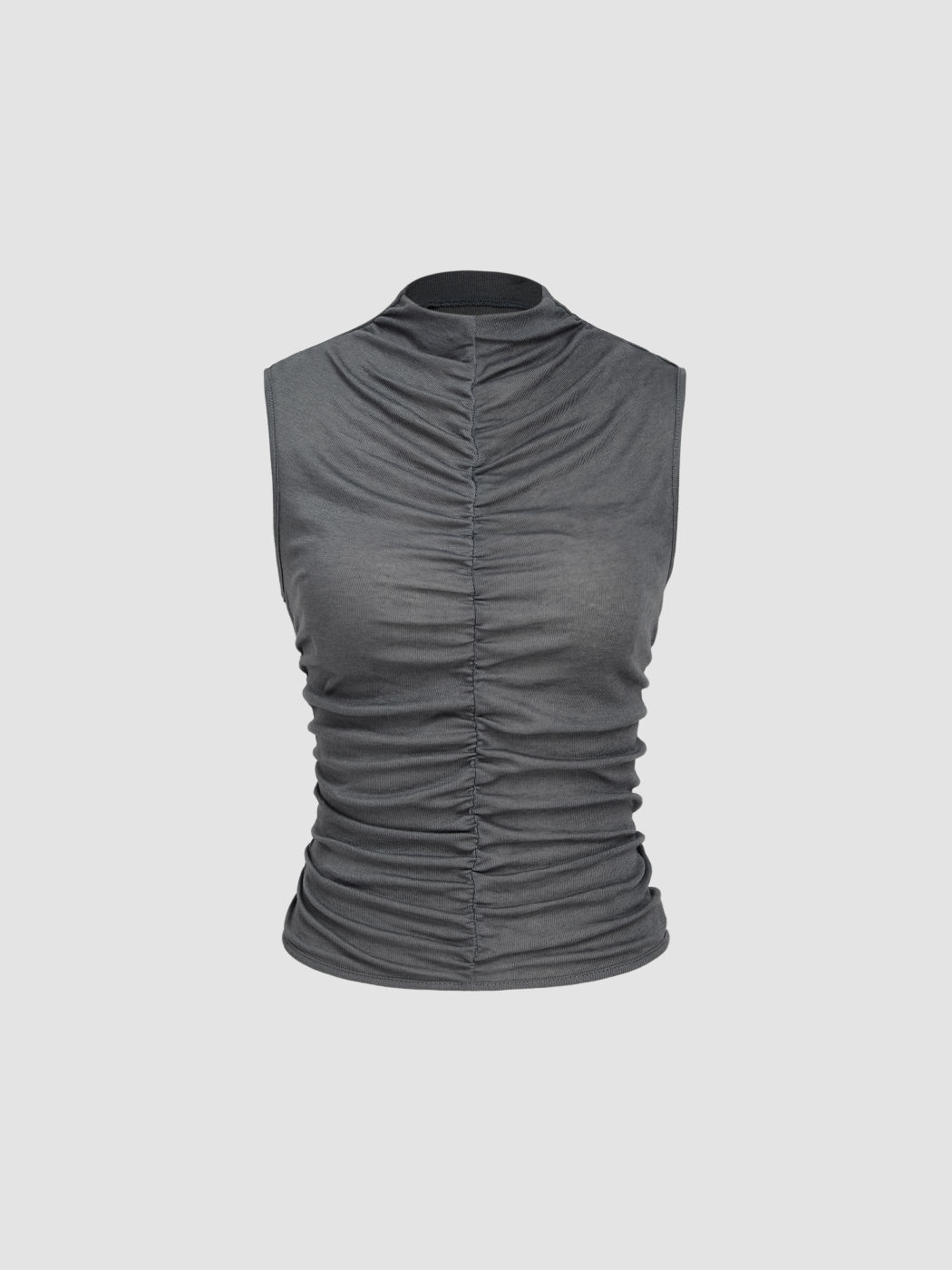 High Neck Ruched Solid Top