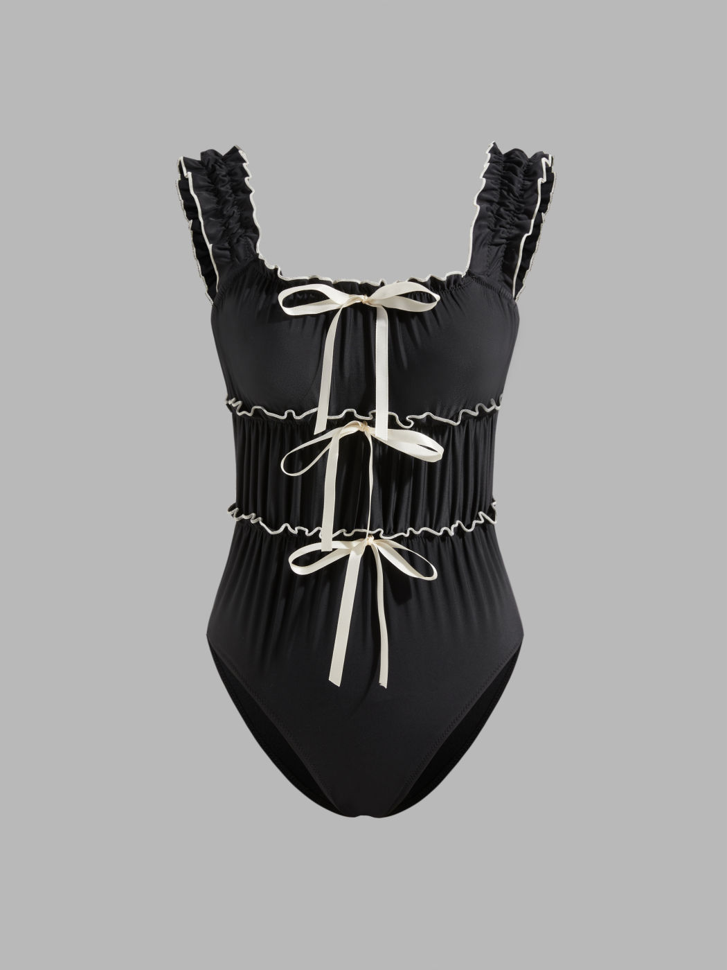 Shaping Lettuce Bowknot Ruched One Piece Swimsuit