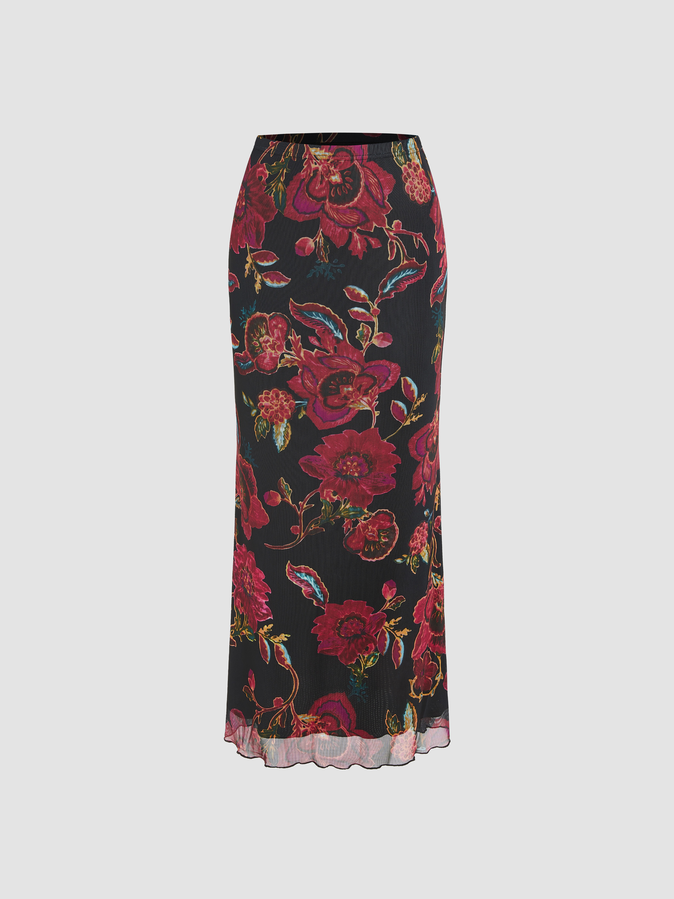 【NASTYFANCY】FLOWER PATTERN SLIT LONG SKIRT NASTYFANCY】FLOWER PATTERN SLIT LONG SKIRT (FANCY CLUB