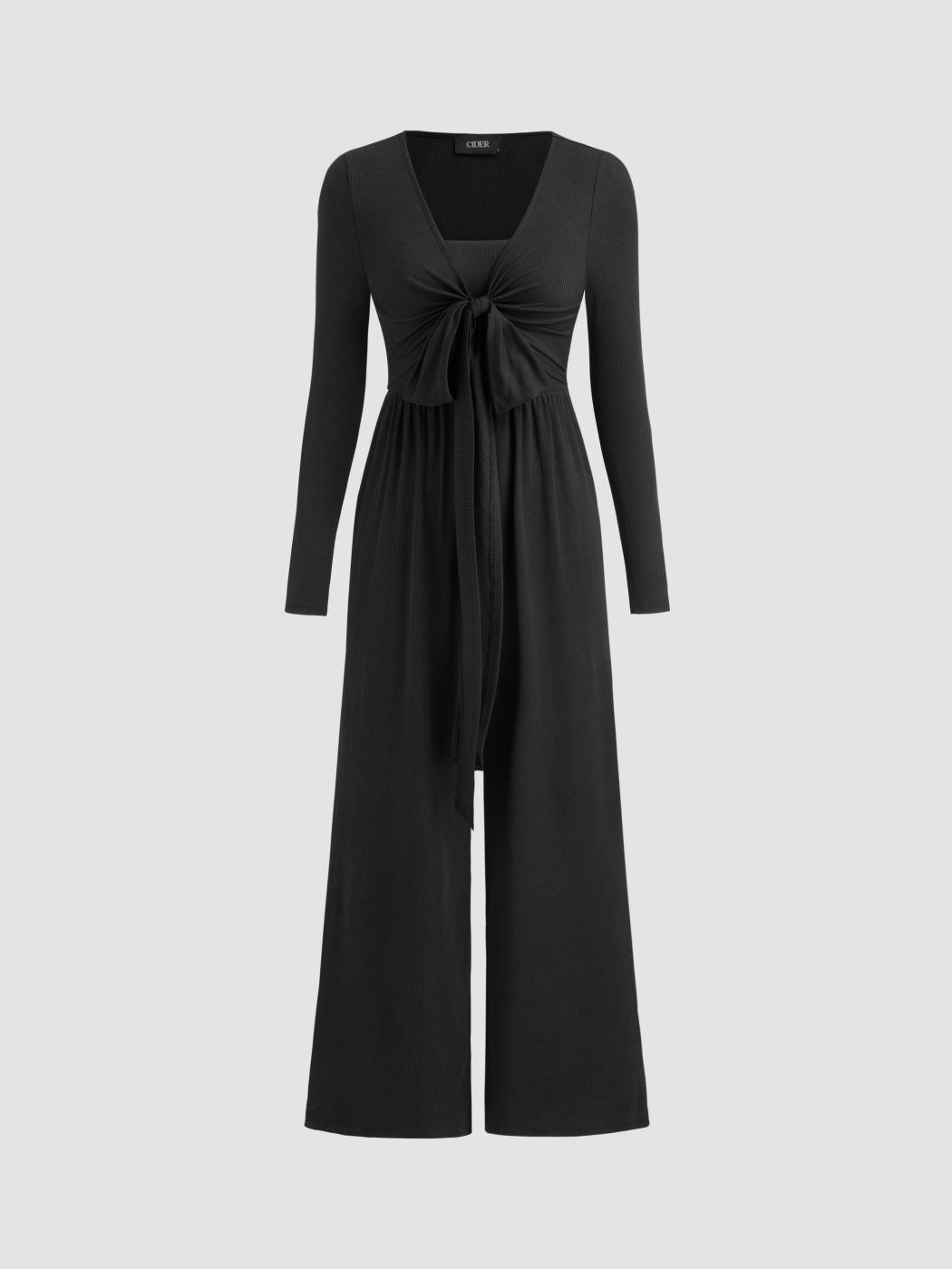 Solid V-neck Wide Leg Jumpsuit