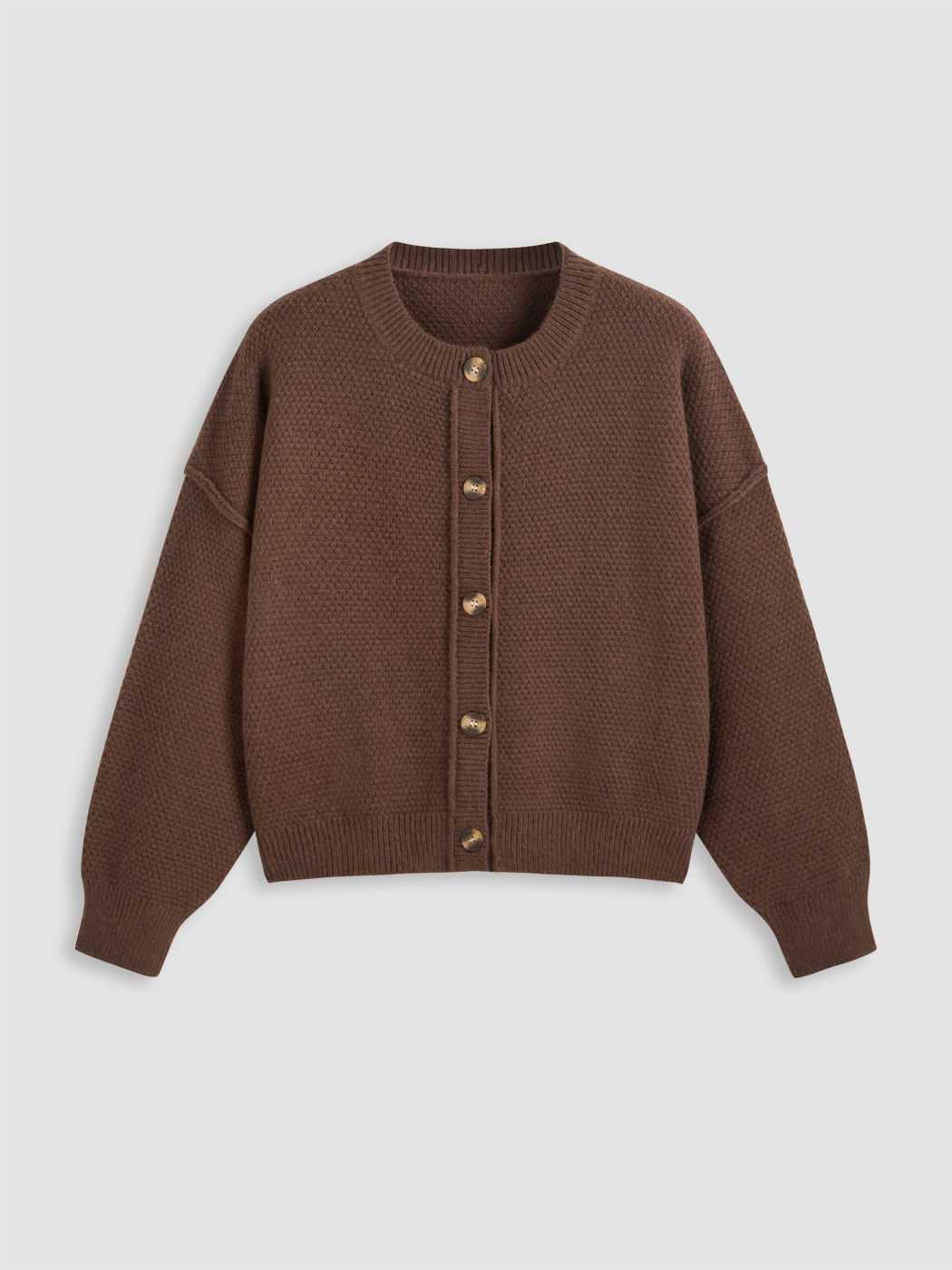 Knit Round Neckline Button Thick Cardigan Curve & Plus