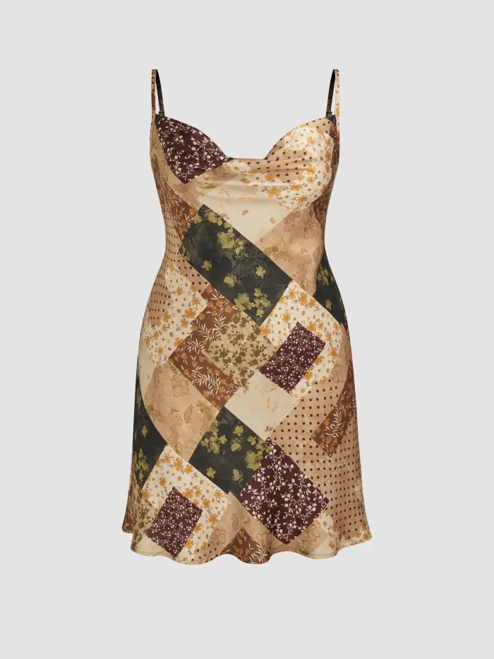 V-neck Geometric Zipper Mini Dress Curve & Plus