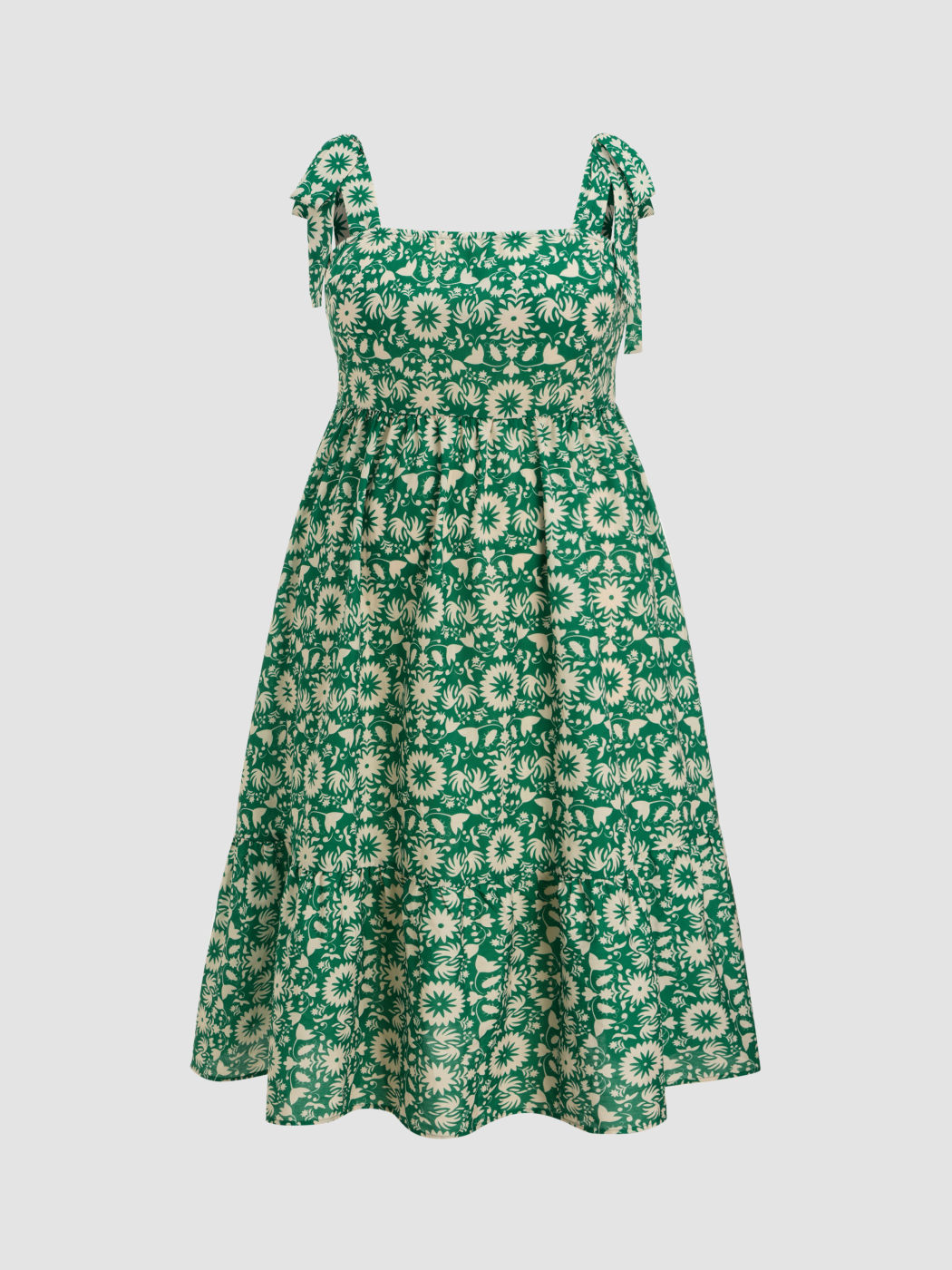 Geometric Floral Ruffle Knotted Midi Dress Curve & Plus
