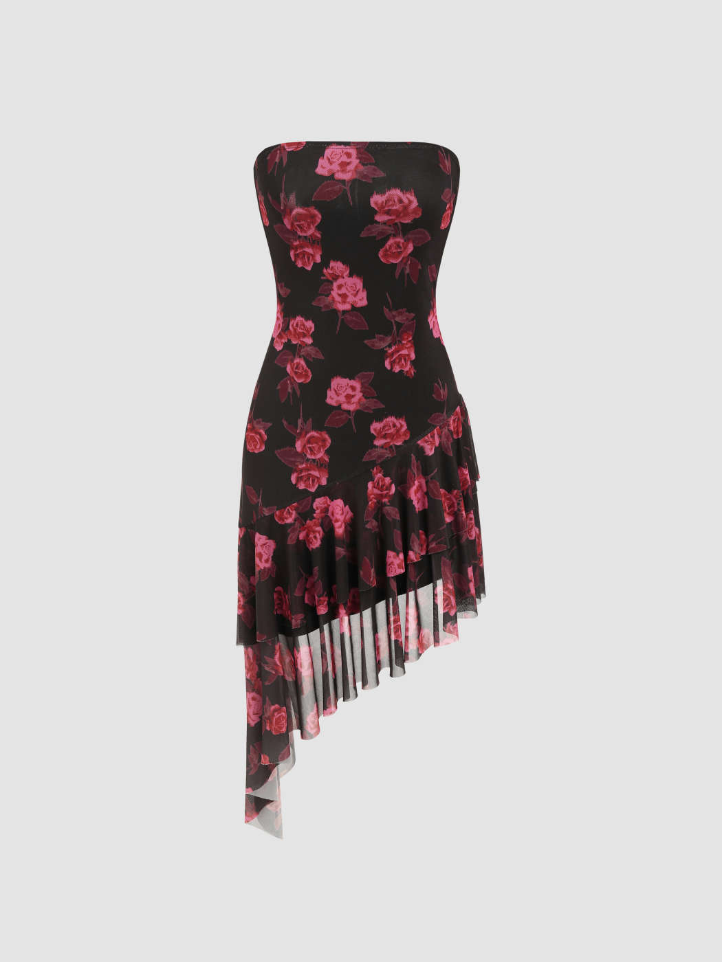 knee length dresses for ladies Levina Asymmetric Floral Ruffle Maxi Dress