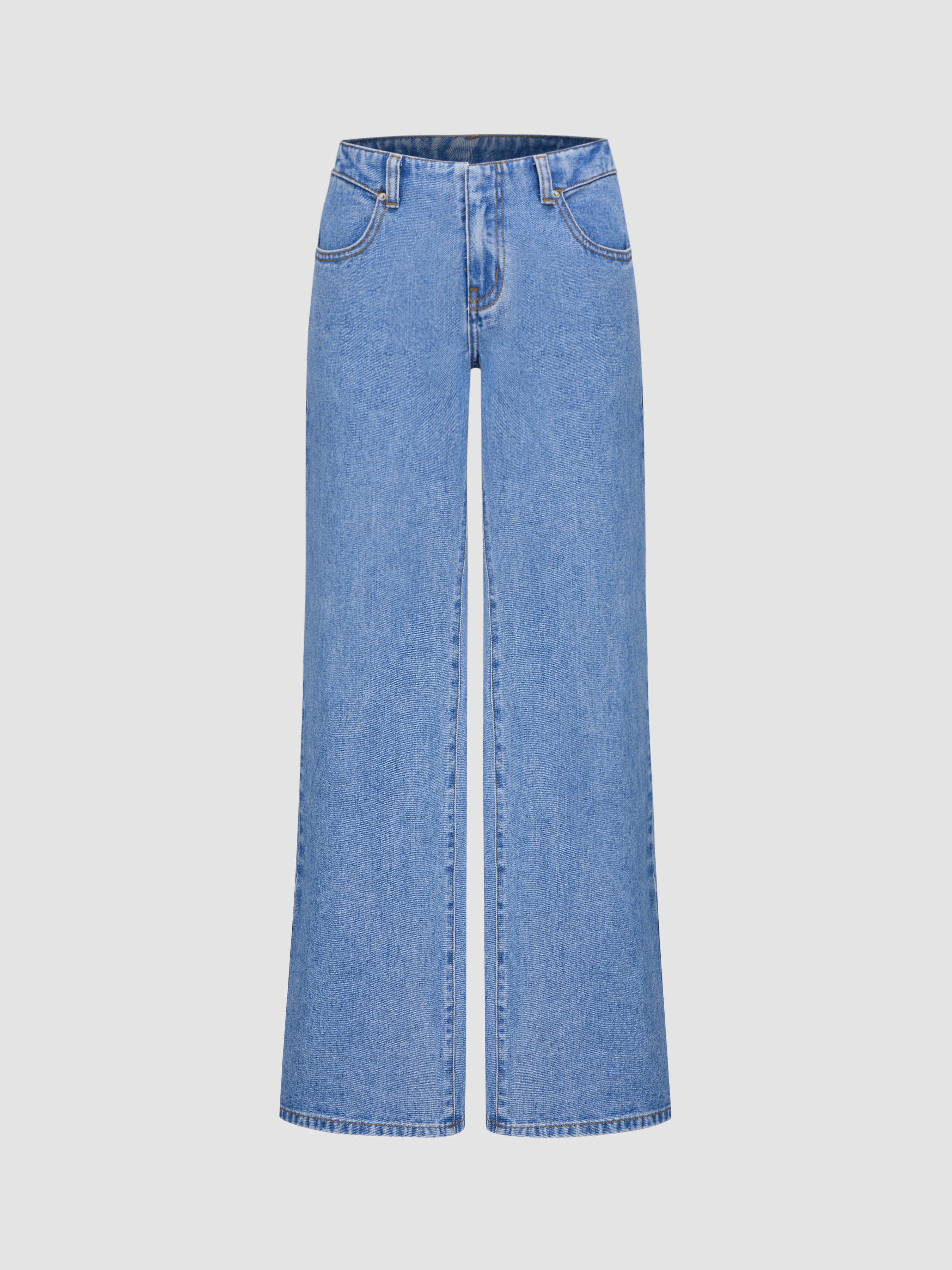 Denim Low Rise Solid Pocket Straight Leg Jeans Cider